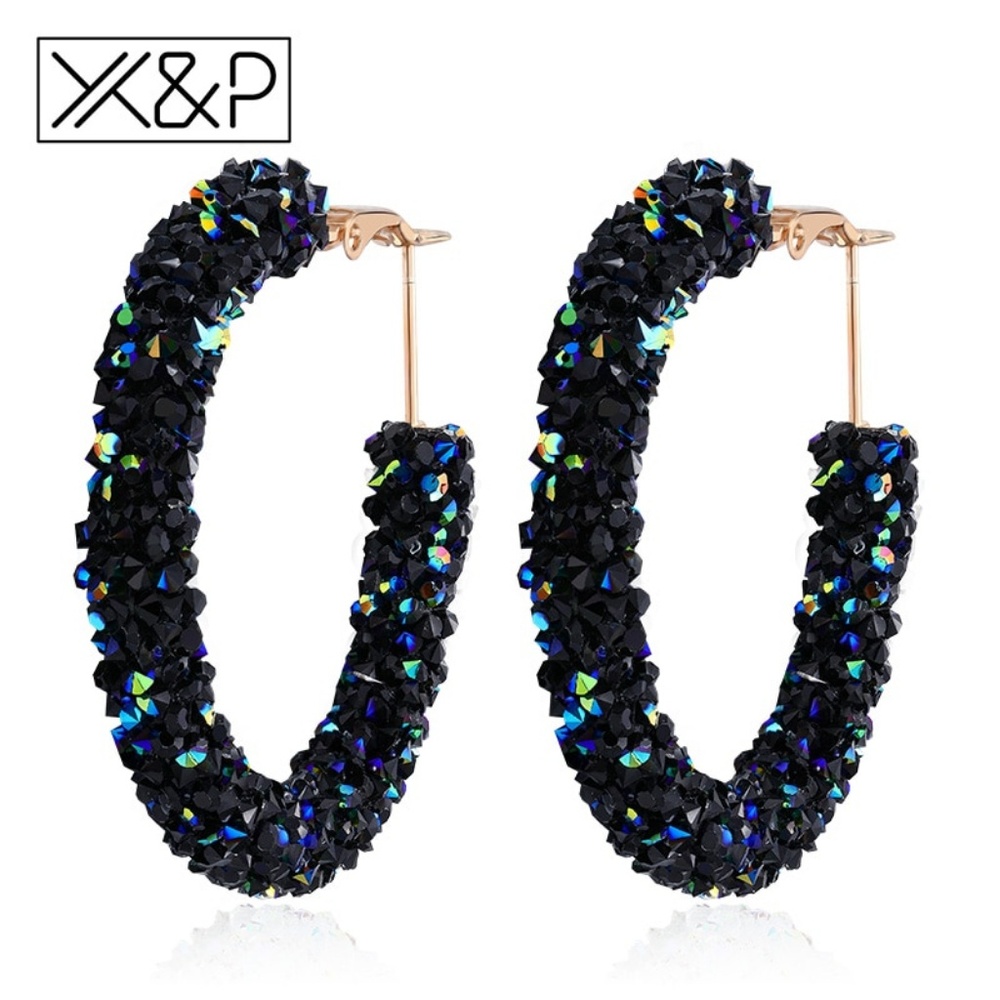 Blue Rhinestones geometric Hoop Earrings for women